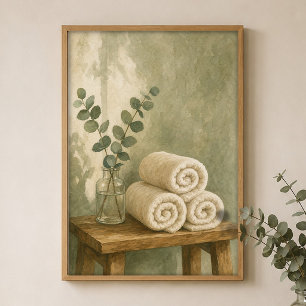 Poster Pôster de Aquarela de Toalhas Enroladas e Eucalipt