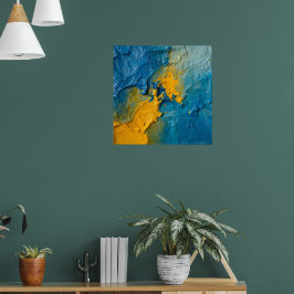 Poster Pôster de Arte Abstrata em Impasto Azul e Dourado