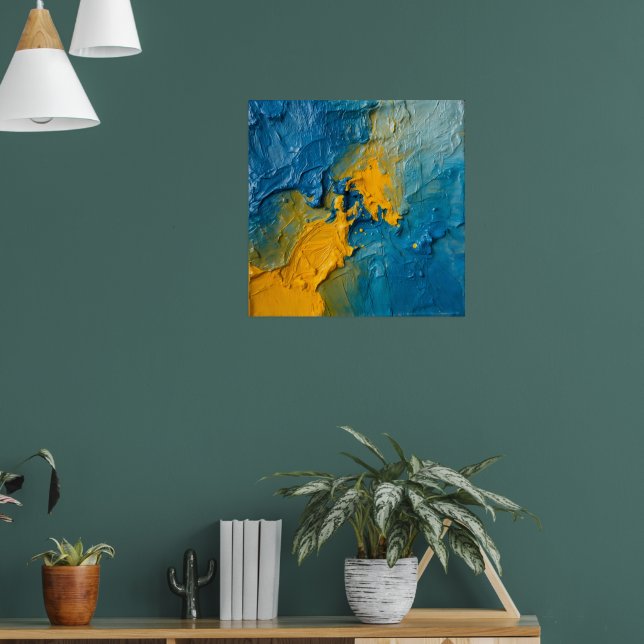 Poster Pôster de Arte Abstrata em Impasto Azul e Dourado  (Sala de Estar 1)