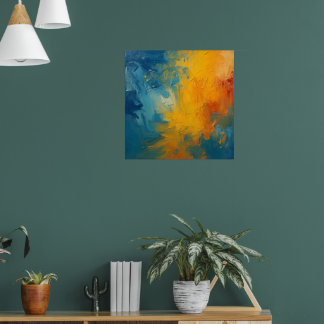 Poster Pôster de Arte Abstrata em Impasto Laranja e Azul