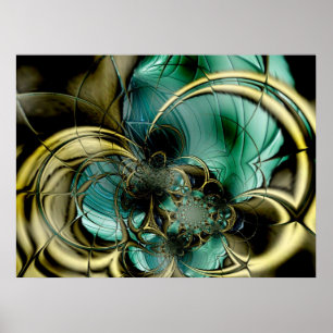Póster Pôster de Arte Abstrata Metal Dourado Verde Água V