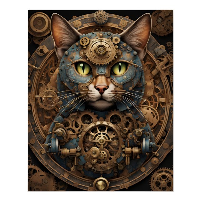 Póster poster de arte AI de steampunk (Frente)