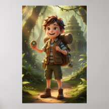 Pôster de Arte Aventura na Selva Pequeno Explorado