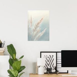 Poster Pôster de Arte Botânica de Grama das Pampas Azul