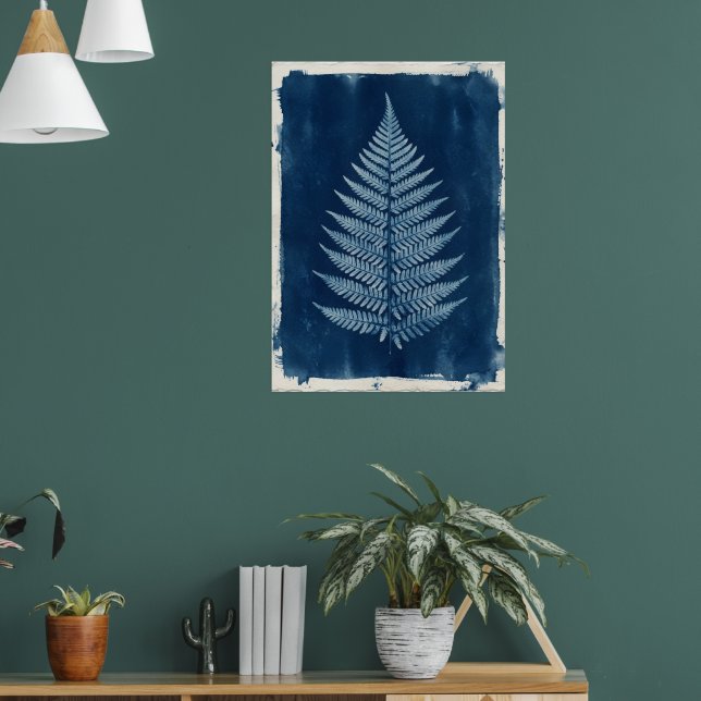 Poster Pôster de Arte Botânica de Samambaia em Cianotipia (Sala de Estar 1)