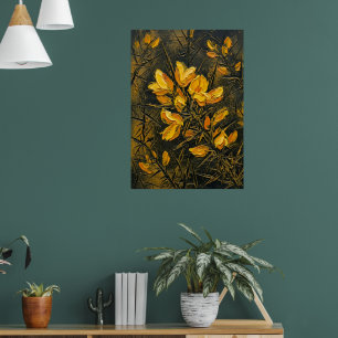 Poster Pôster de Arte Botânica Escura de Ginkgo Dourado