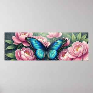 Poster Pôster de Arte Botânica Floral da Borboleta Blue M