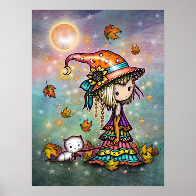 Poster Pôster de Arte da Pequena Bruxa e Gato Viajante (Frente)