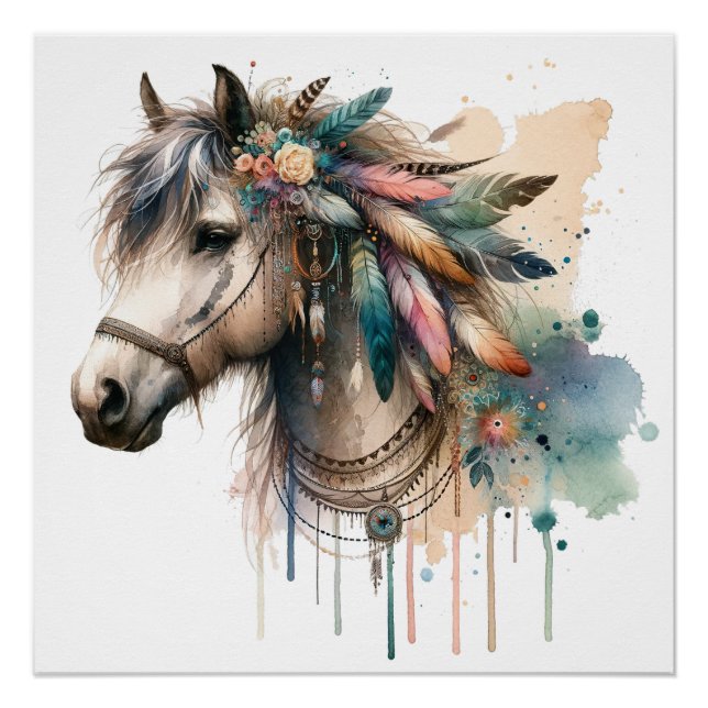 Póster Poster de Arte de Cavalo de Aquarela (Frente)