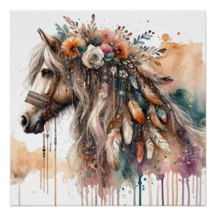 Póster Poster de Arte de Cavalo de Aquarela
