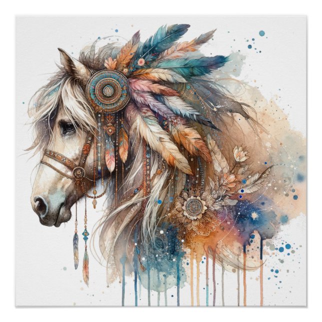 Póster Poster de Arte de Cavalo de Aquarela (Frente)