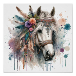 Póster Poster de Arte de Cavalo de Aquarela