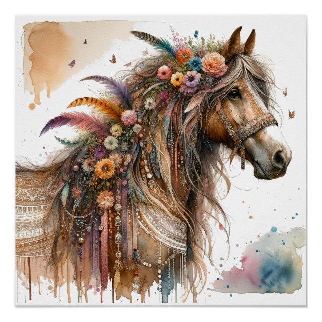 Póster Poster de Arte de Cavalo de Aquarela (Frente)