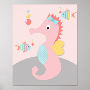 Poster Pôster de Arte de Cavalo-Marinho Rosa Vida Marinha