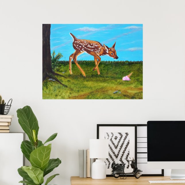 Poster Pôster de Arte de Cervo "Surpresa de Sorvete" (Escritório em casa)