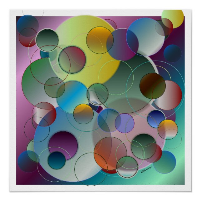 Póster Poster de Arte de Círculos Abstratos Dimensionais (Frente)