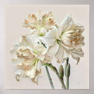 Poster Pôster de Arte de Flor de Amarilis Branca