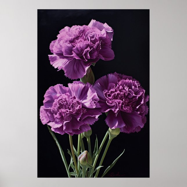 Poster Pôster de Arte de Flor de Cravos Roxos (Frente)