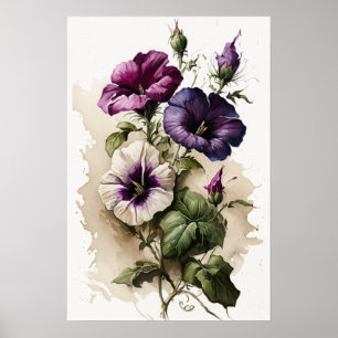 Poster Pôster de Arte de Flor de Petúnias Roxas