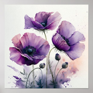 Poster Pôster de Arte de Flores de Papoula Roxa