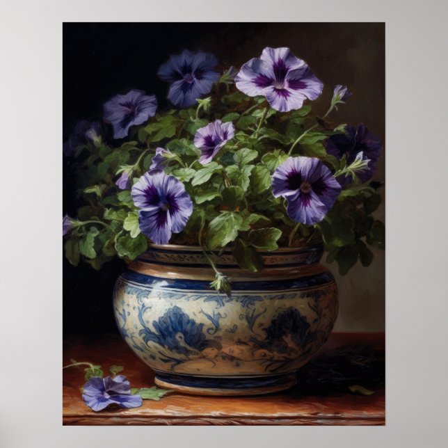 Poster Pôster de Arte de Flores de Petúnia Roxa (Frente)