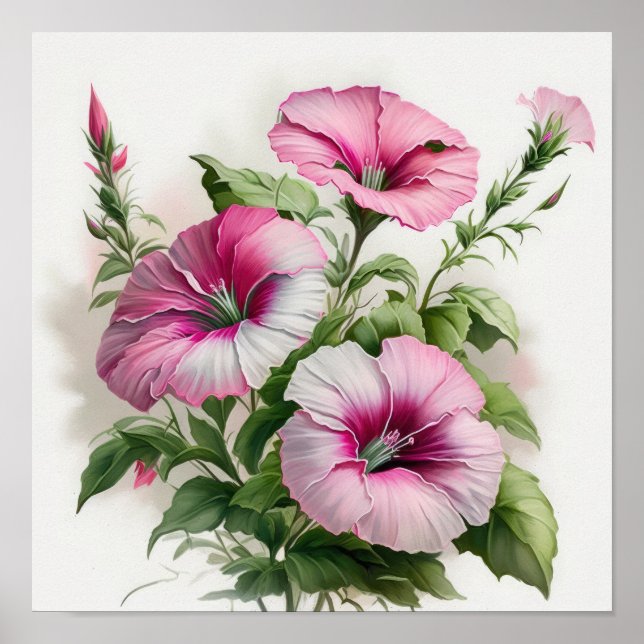 Poster Pôster de Arte de Flores de Petúnias Rosa (Frente)