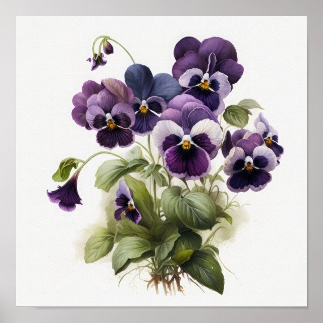 Poster Pôster de Arte de Flores de Violetas Roxas (Frente)
