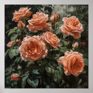 Poster Pôster de Arte de Flores Rosas de Coral