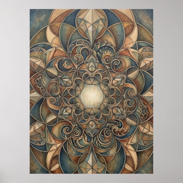 Poster Pôster de Arte de Geometria Sagrada Coração Luz Es (Frente)