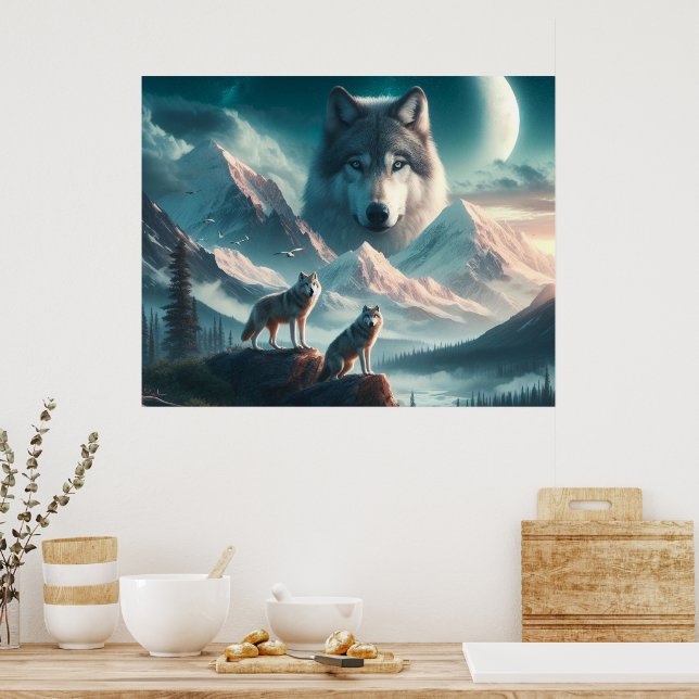 Poster Pôster de Arte de IA Espírito dos Lobos (Cozinha)