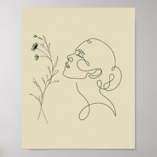 Poster Pôster de Arte de Linha de Rosto Abstrato Minimali