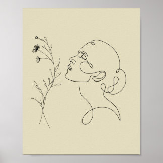 Poster Pôster de Arte de Linha de Rosto Abstrato Minimali