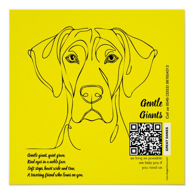 Póster Pôster de Arte de Linha do Great Dane (Frente)