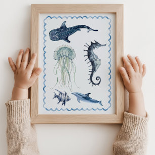 Poster Pôster de Arte de Parede Azul do Berçário do Ocean