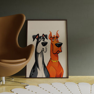 Poster Pôster de Arte de Parede com Dois Grandes Daneses