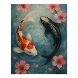Póster Pôster de Arte de Parede com Peixes Koi Yin Yang 