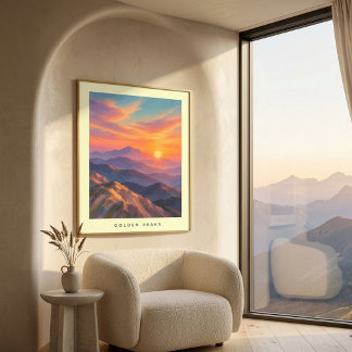Poster Pôster de Arte de Parede Montanha do Pôr do Sol Co