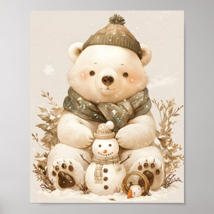Poster Pôster de Arte de Parede Teddy Polar Bear & Snowma