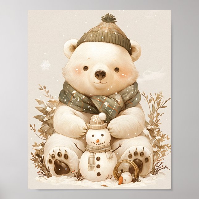 Poster Pôster de Arte de Parede Teddy Polar Bear & Snowma (Frente)