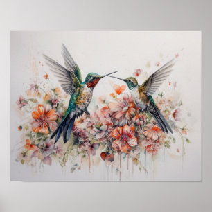 Poster Pôster de Arte de Pintura de Beija-flores