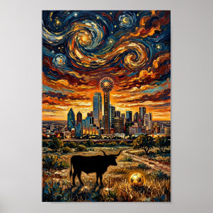 Poster Pôster de arte do Dallas Sunset Swirl Copa do Mund
