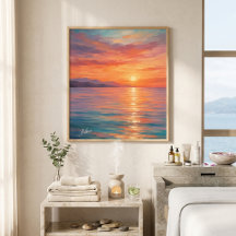Pôster de Arte do Moderno Pôr do Sol Costeiro Sobr