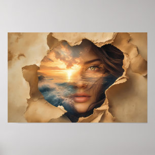 Poster Pôster de Arte do Pôr do Sol no Oceano Através dos