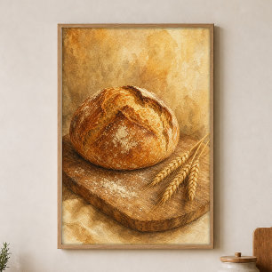 Poster Pôster de Arte em Aquarela de Pão e Trigo Cottagec