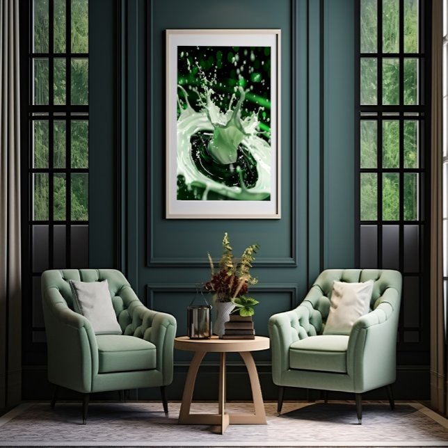 Poster Pôster de Arte Emerald Green Milk Splash (Bring elegance to your space with this stunning green abstract artwork.)