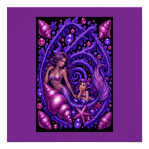 Póster Pôster de Arte Fantasia Mermaid Duo Oceano Sonho R