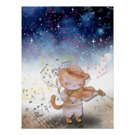 Póster Poster de Arte Fantasia Violinista de Gato Whimsso
