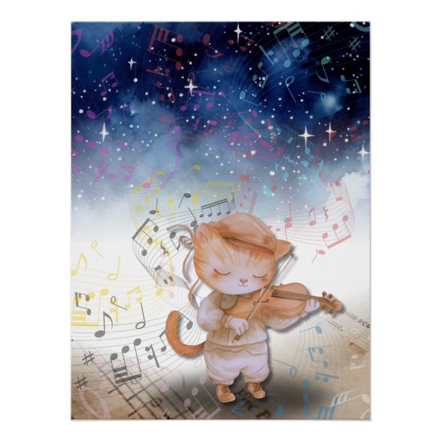 Póster Poster de Arte Fantasia Violinista de Gato Whimsso (Frente)