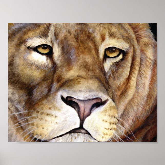 Póster Pôster de arte fina de rosto de leão (Frente)