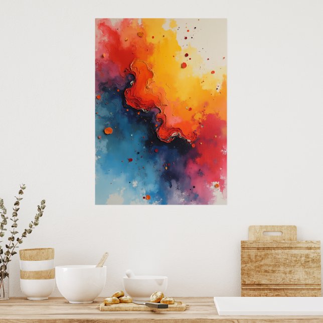 Poster Pôster de Arte Fluida Abstrata Fogo e Oceano | Cor (Cozinha)